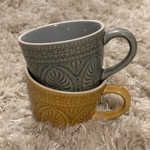 NWOT Debossed Stoneware Mugs, Crackle Glaze (Set of 2)